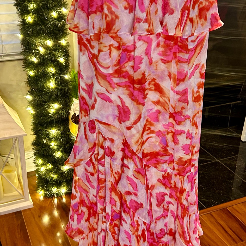 Misa Vibrant Pink/Orange Ruffled Dress Misa Los Angeles/ Xs Stretch Bohemian